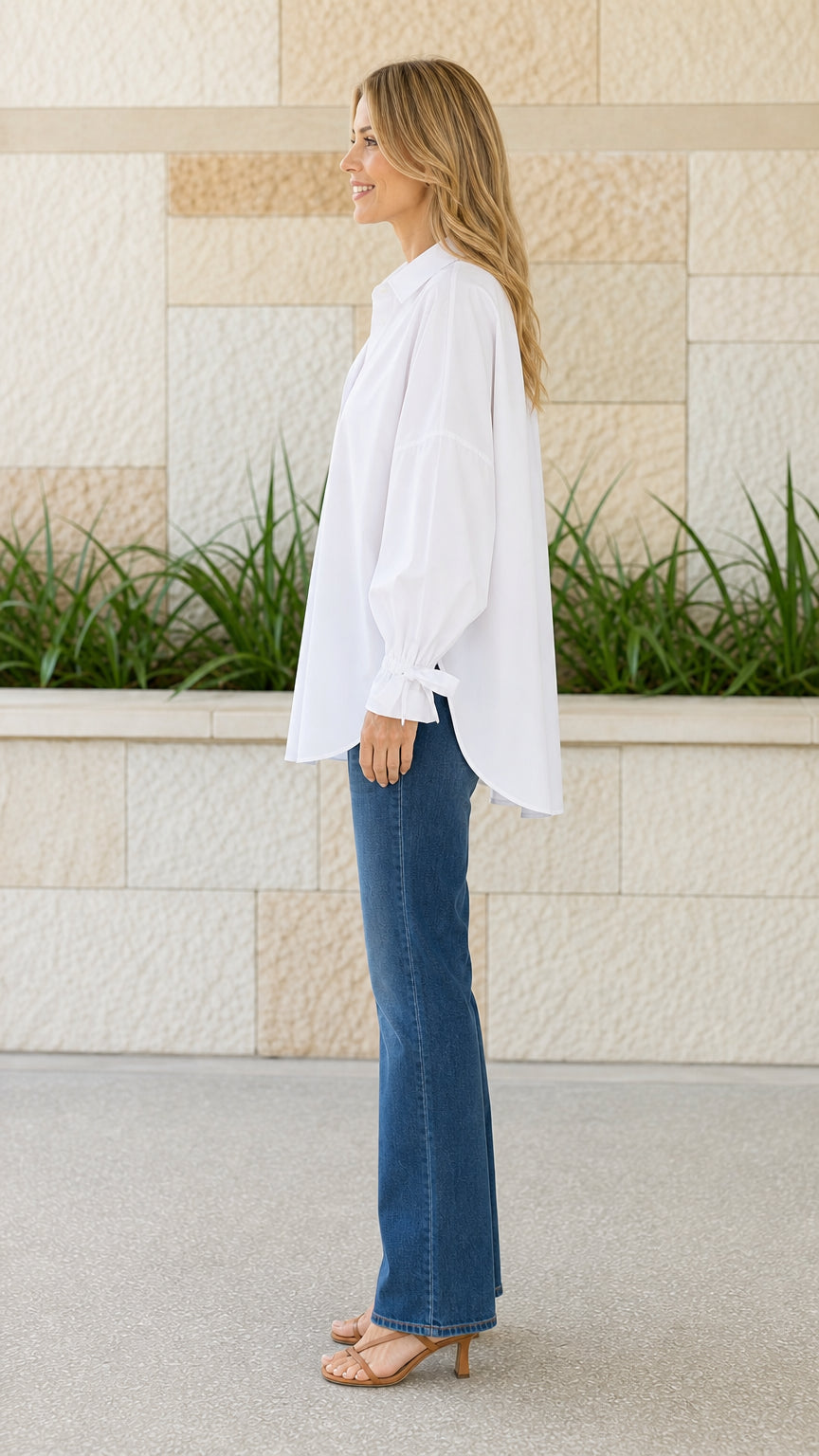Casual Oversized Button-Down Shirt with Tie Cuffs - ryffhq