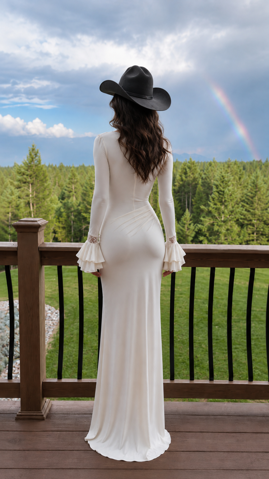 Western Lace-Trimmed Long-Sleeve Maxi Dress - ryffhq