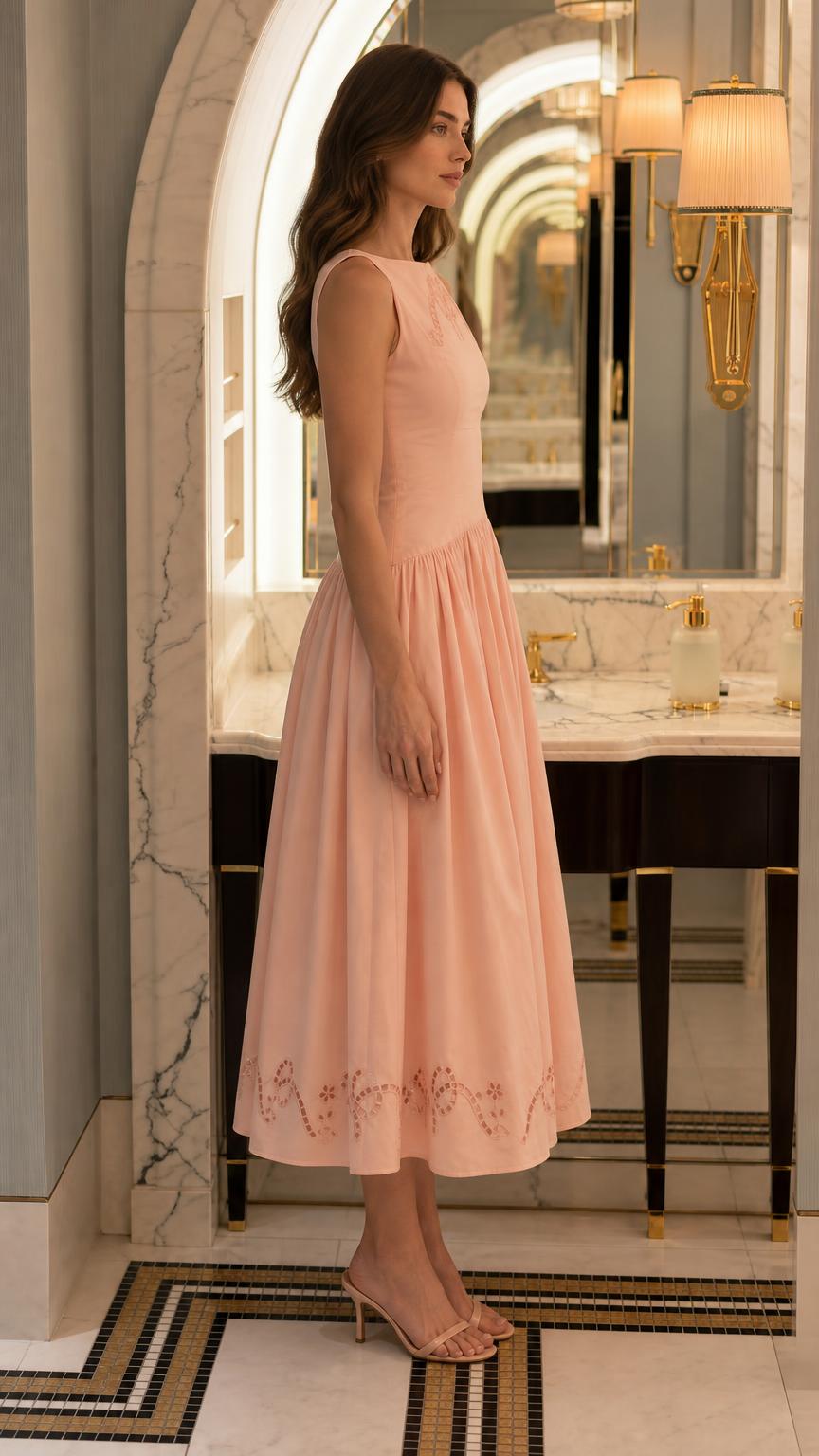 Elegant Embroidered Bow Sleeveless Midi Dress - ryffhq