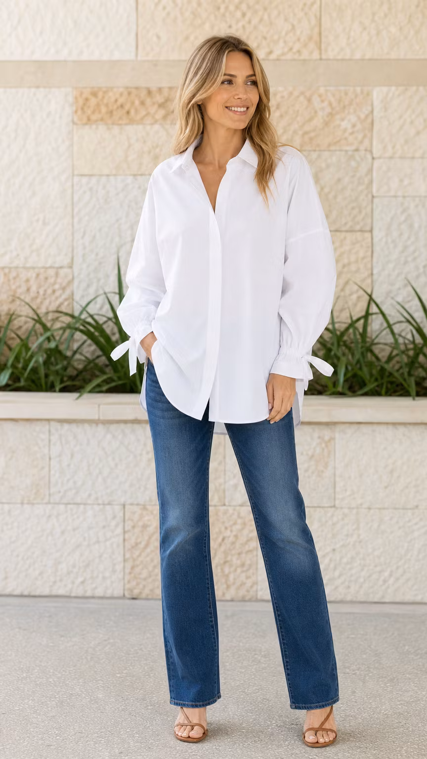 Casual Oversized Button-Down Shirt with Tie Cuffs - ryffhq