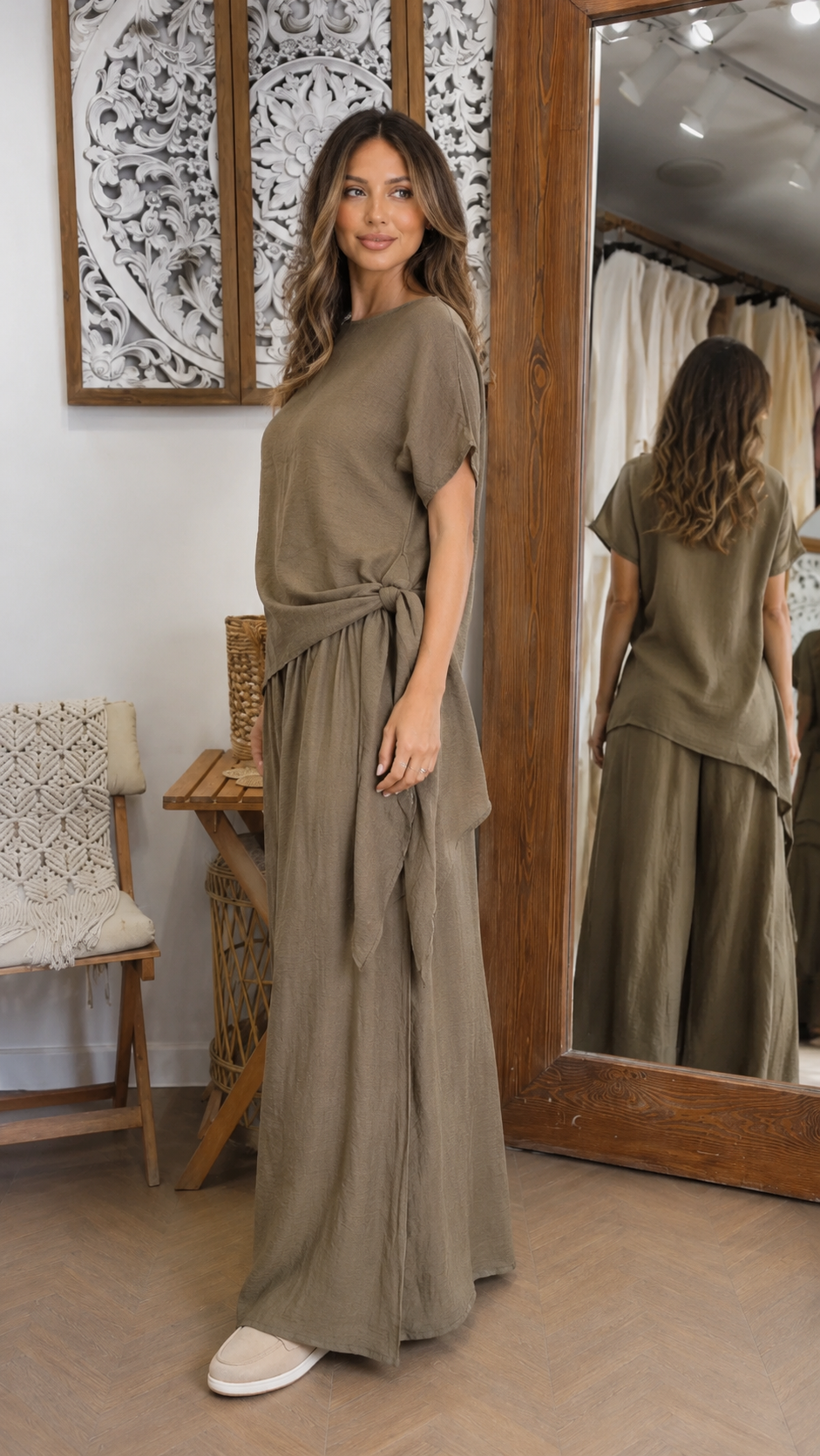 Luna Tie-Front Top & Flowing Wide-Leg Pants Two-Piece Set - ryffhq