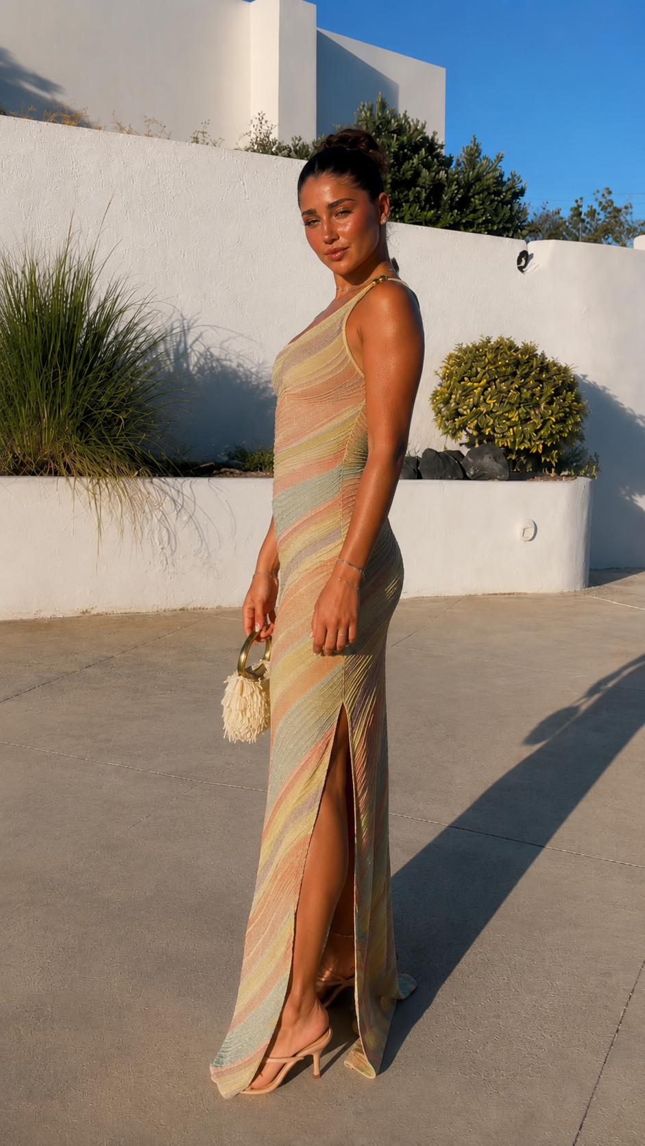 One-Shoulder Ruched Maxi Dress With Side Slit - ryffhq