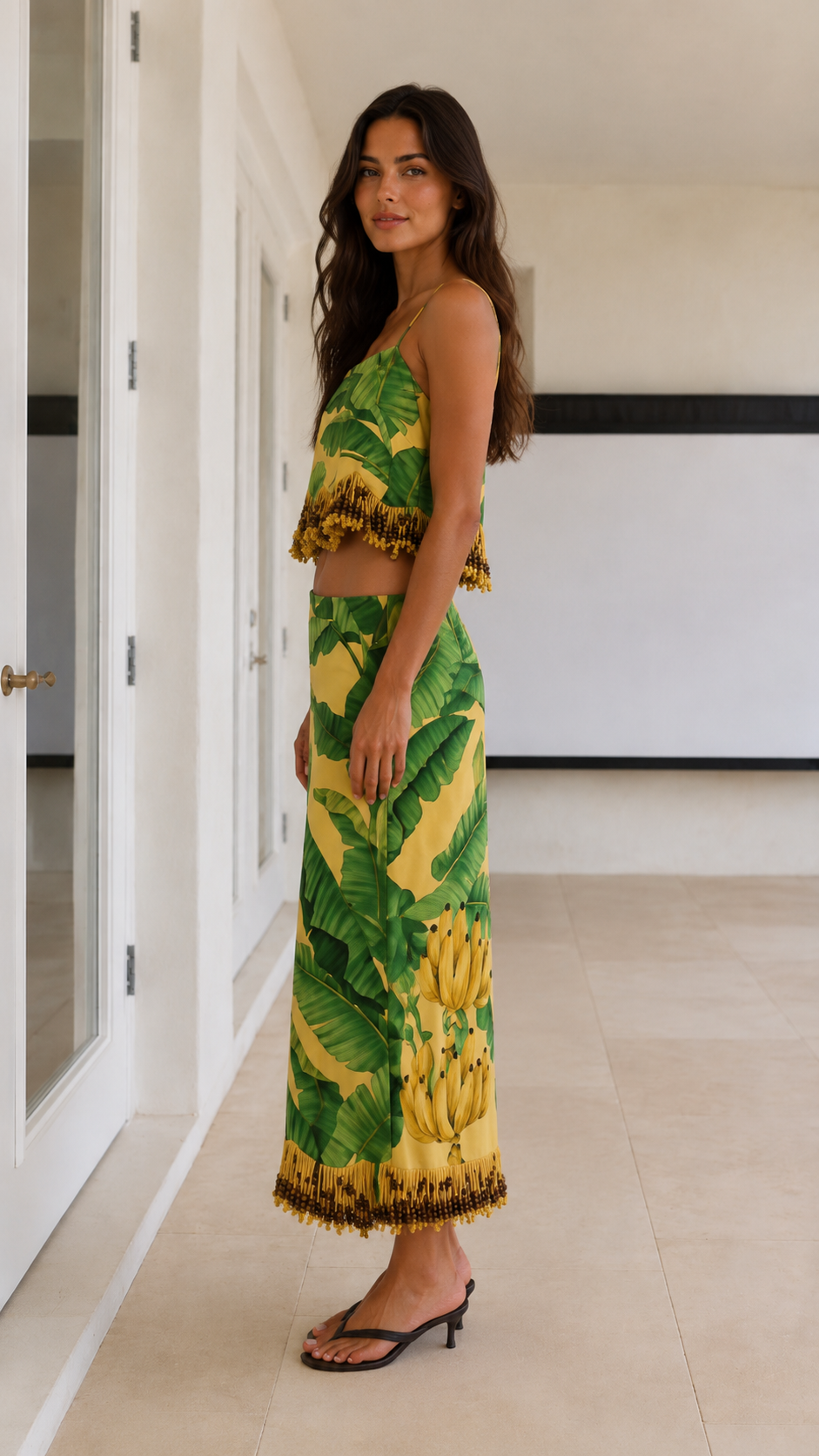 Fringe Trim Cami Top And Maxi Skirt Two-Piece Set - ryffhq