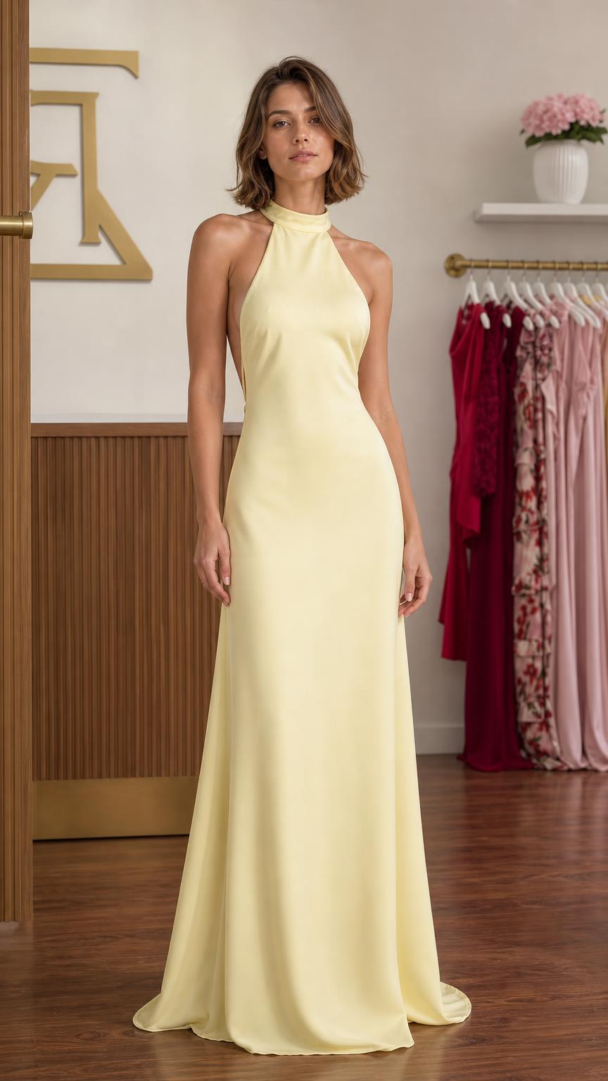 Sleeveless Open Back Satin Maxi Dress with Halter Neck - ryffhq
