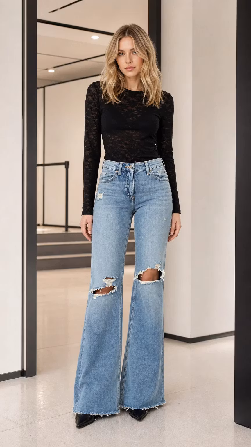 Long-Sleeve Sheer Floral Lace Top - ryffhq