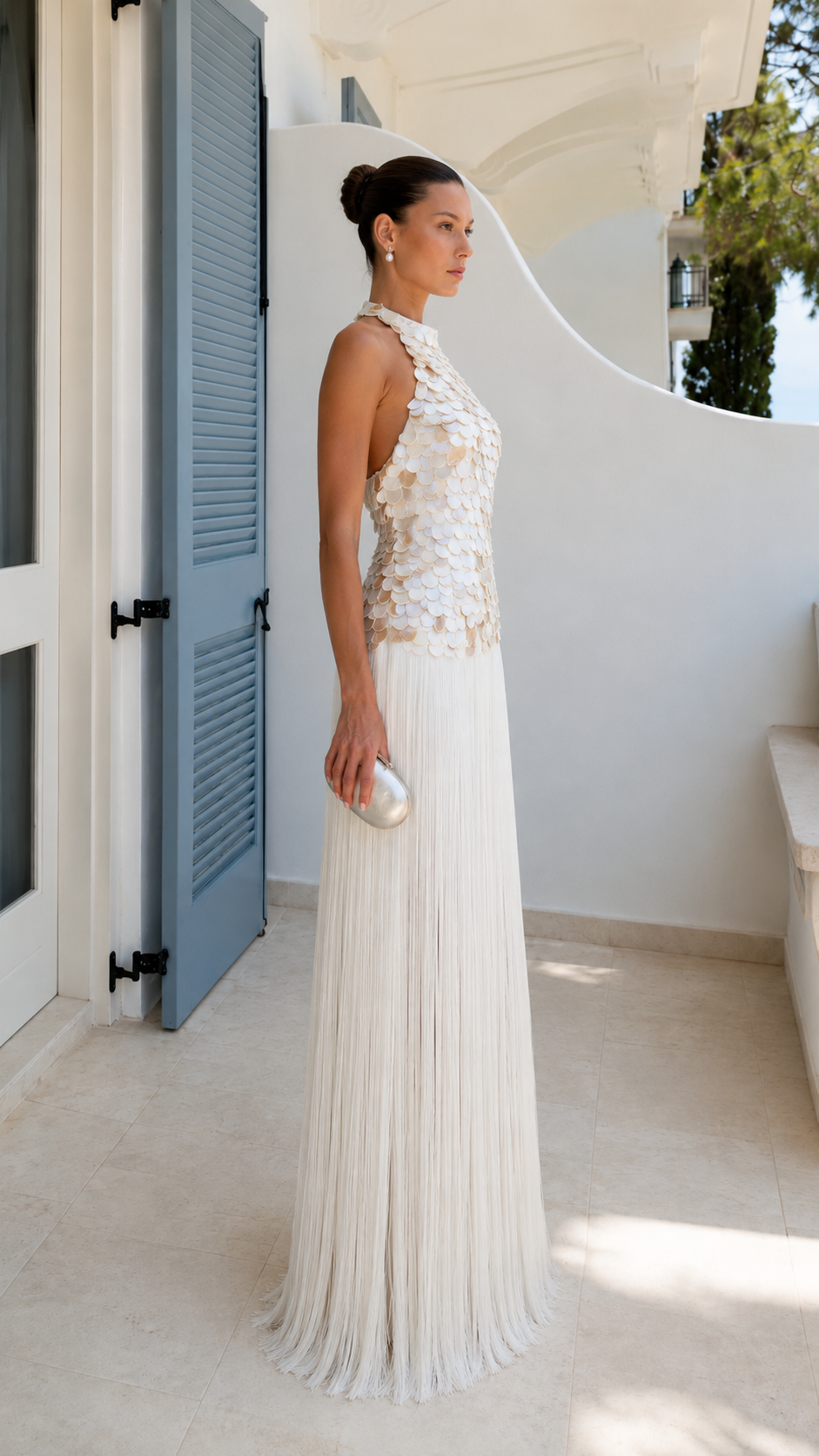 Floral Appliqué Halter Pleated Maxi Evening Dress - ryffhq