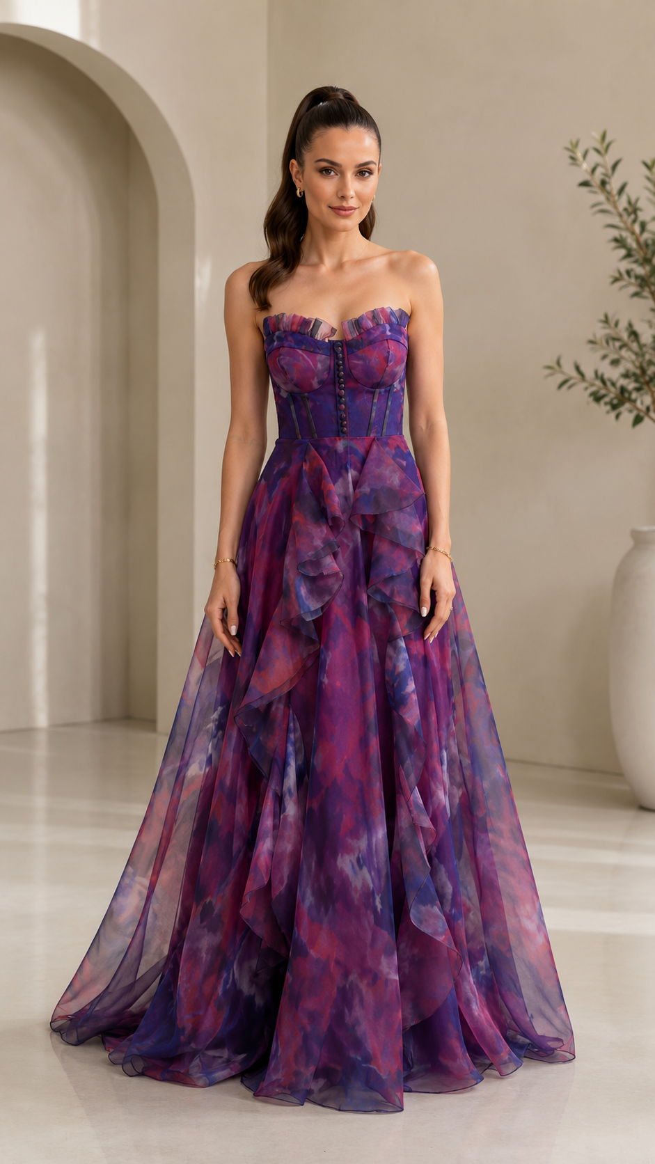 Strapless Ruffle Corset Tulle Evening Gown - ryffhq