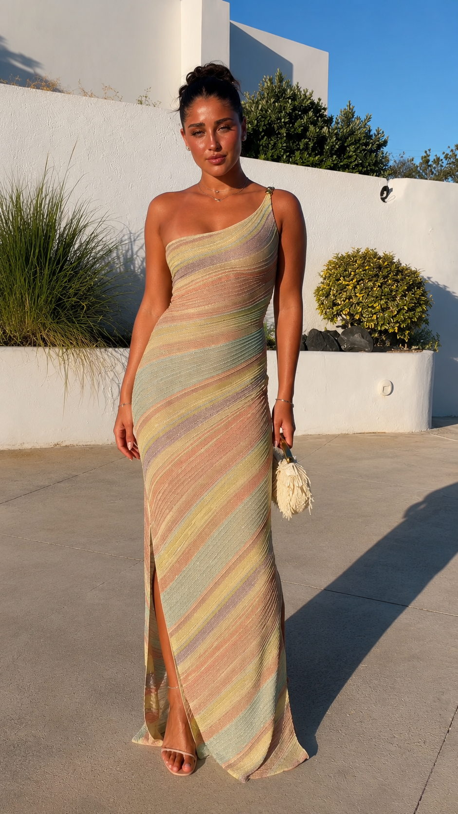 One-Shoulder Ruched Maxi Dress With Side Slit - ryffhq