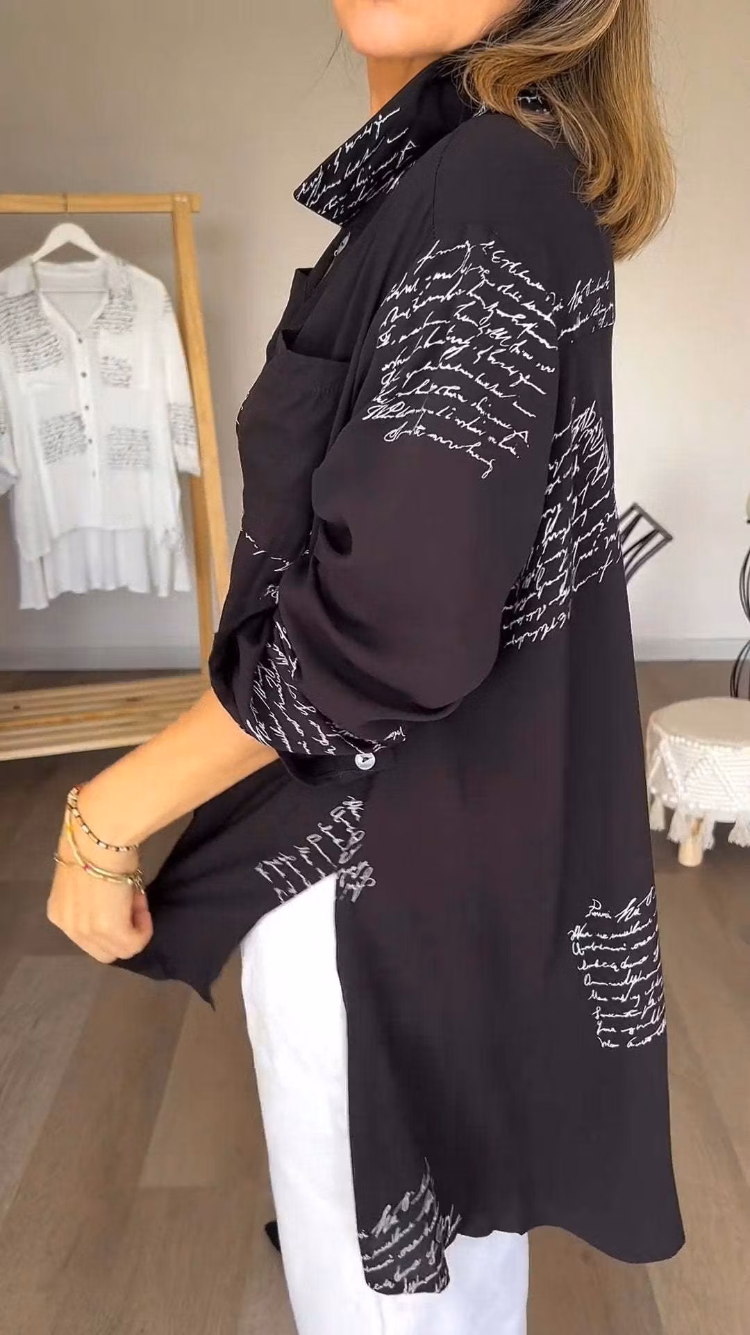 Letter Print Lapel Shirt - ryffhq