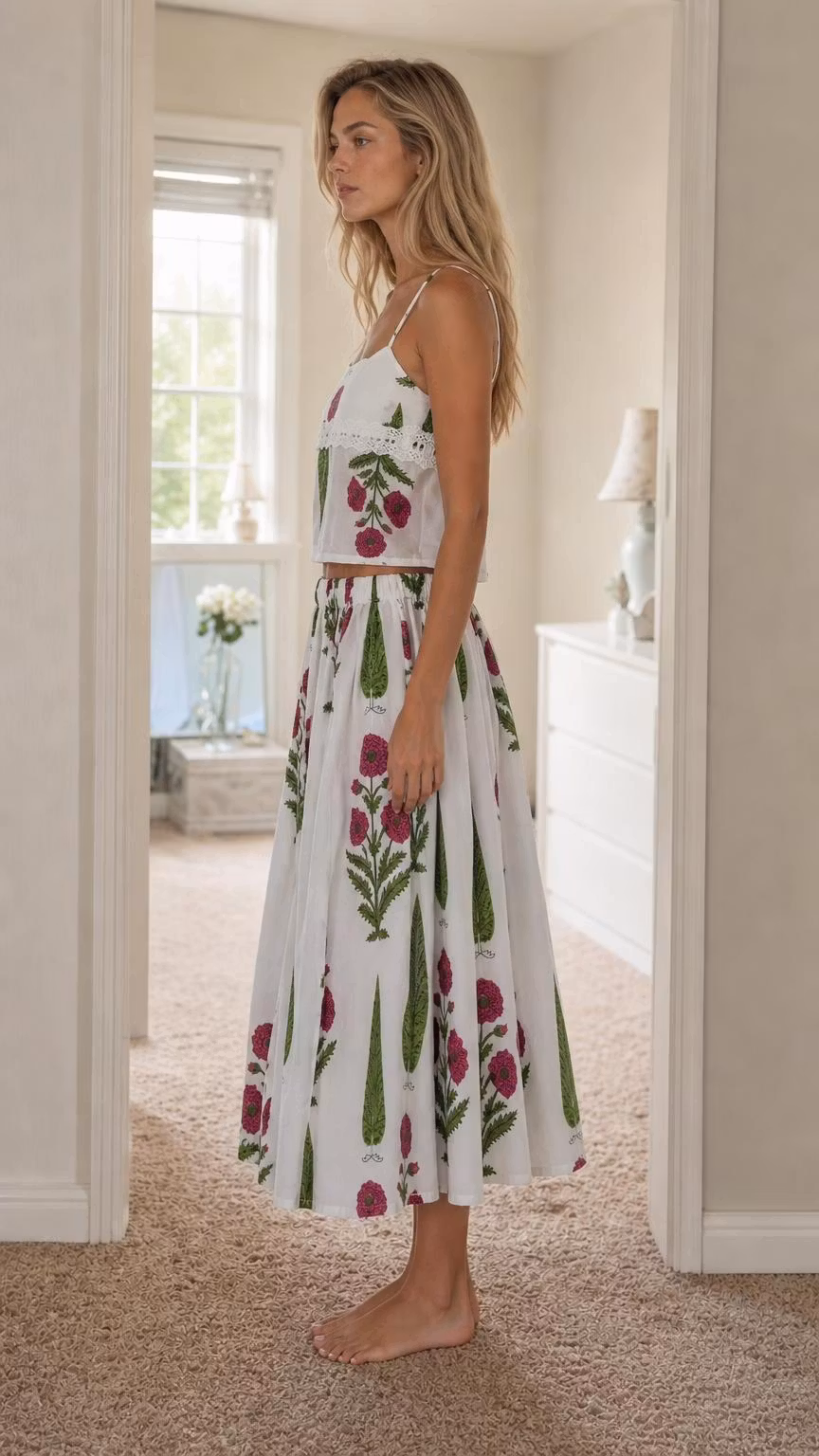 Floral Print Cami Top And Midi Skirt Two-Piece Set - ryffhq