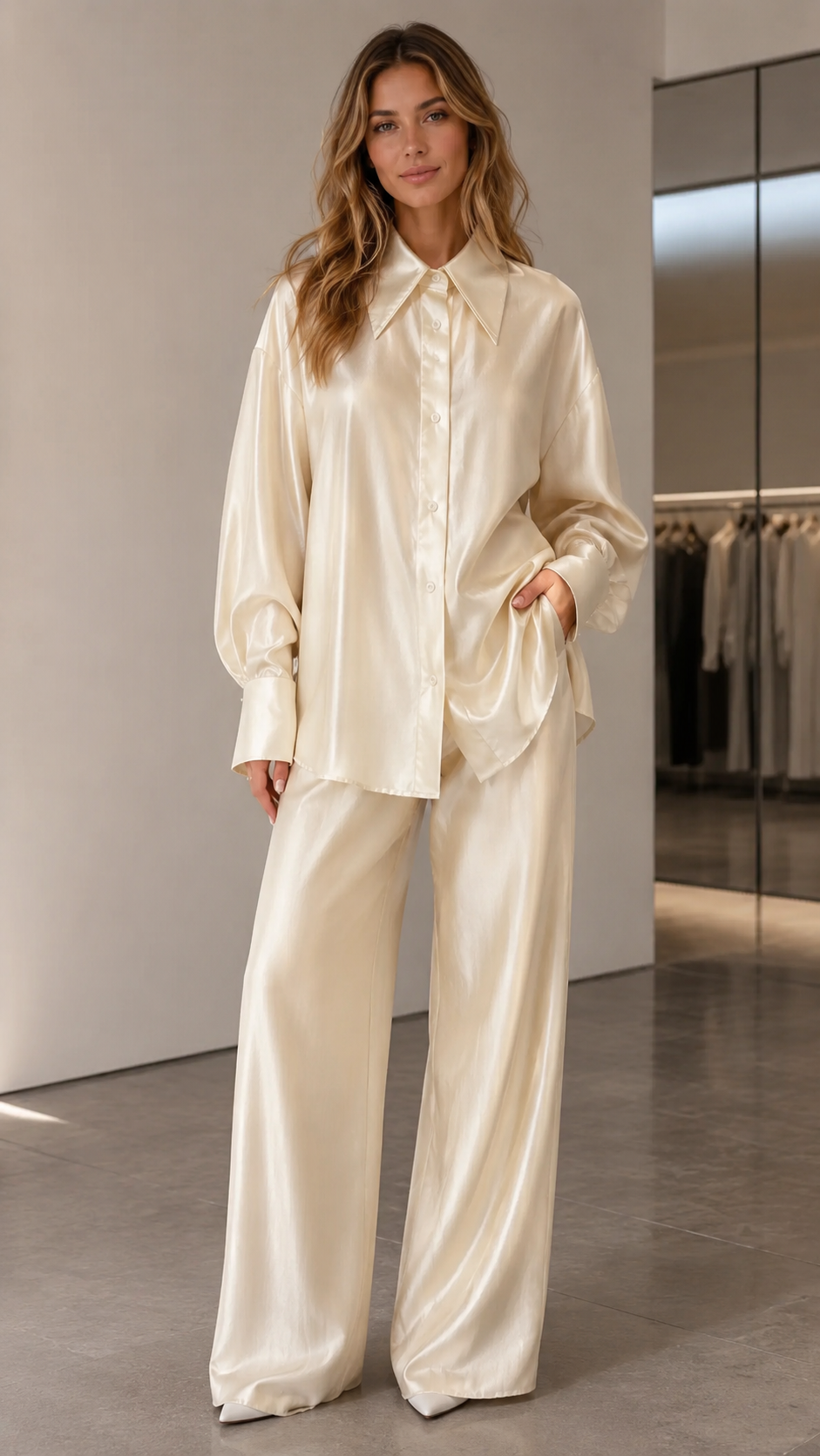 Satin Button-Up Wide Leg Set - ryffhq