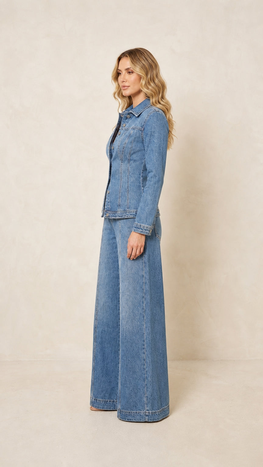 Denim Jacket and Wide-Leg Trouser Set - ryffhq